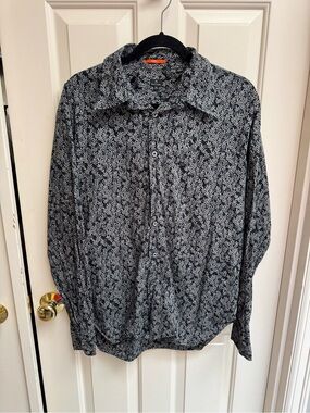 Paul Smith Black & Grey Leaf-Print Long-Sleeve Button-Down Shirt
